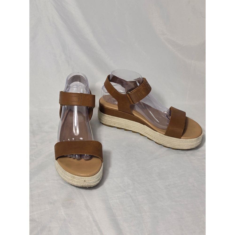 Sorel Cameron Flatform Sandals Camel Brown Leather Espadrille Wedge Womens 9